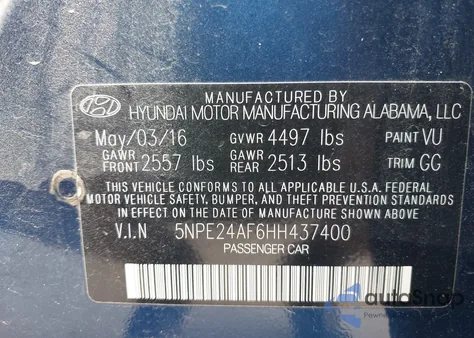 2017 Hyundai Sonata Se из США, поврежденный, VIN 5NPE24AF6HH437400